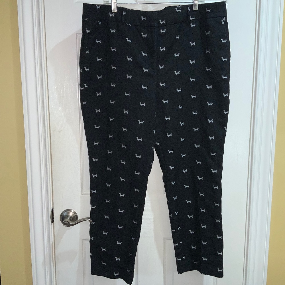 Loft Marisa dachshund dog print ankle pants Sz 18 belt loops pockets